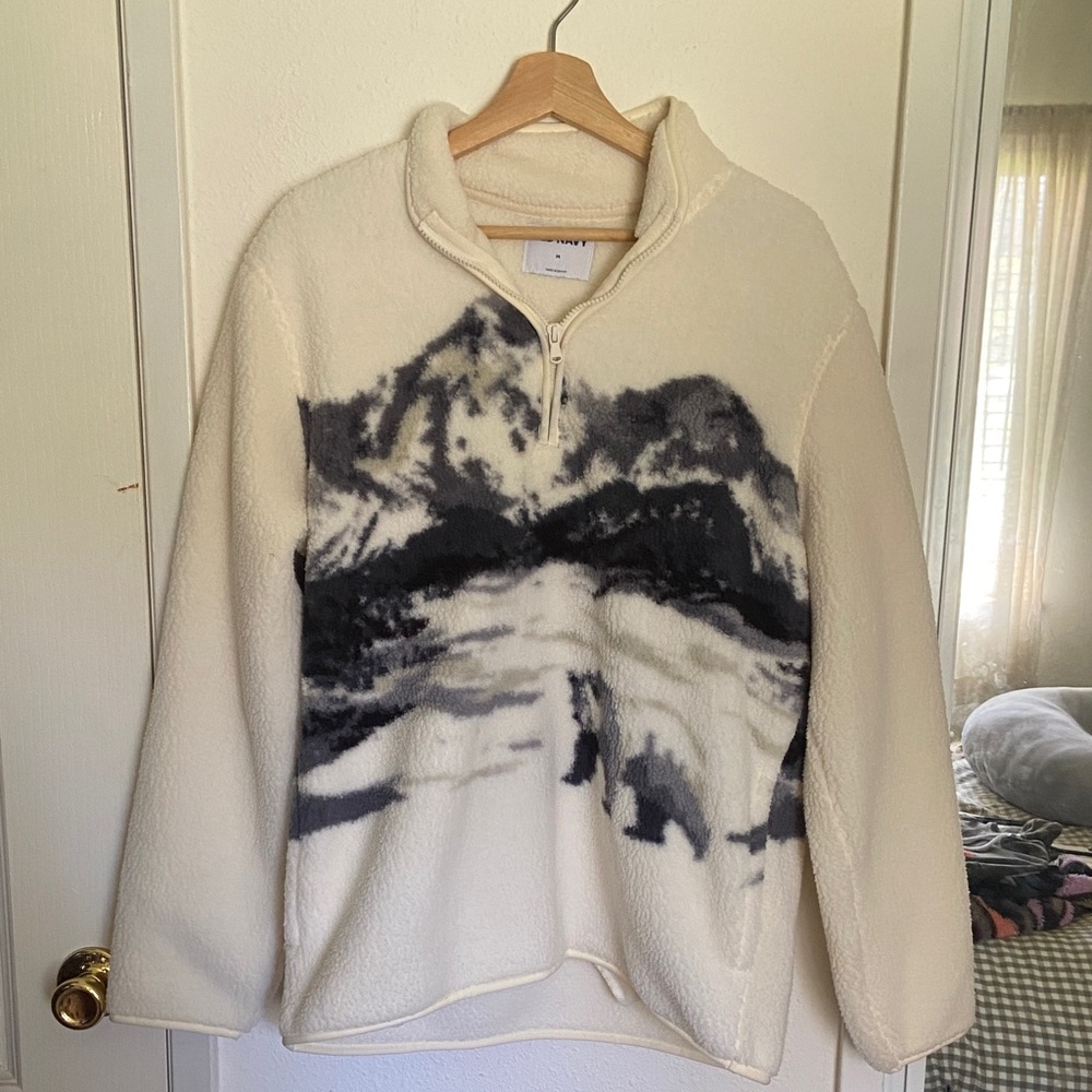 Cream, Navy & Black Bear Mountain Quarter Zip Fleece Pullover- Old Navy Viral-MD
